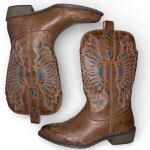 COCONUTS by MATISSE “Bandalero” Western Style Cowboy Boots Tan/Turqoise SZ 8-1/2